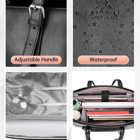Laptop Tote Bag with Insulated Lunch Compartment, 15.6 Inch PU Leather Briefcase - Picture 5 of 9